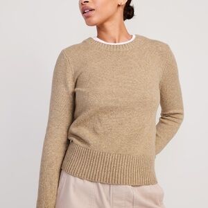 beige tan cotton sweater crew neck Old Navy